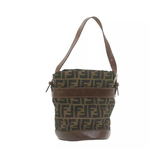FENDI Zucca Canvas Hand Bag Brown Black Auth am808g - Picture 1 of 15